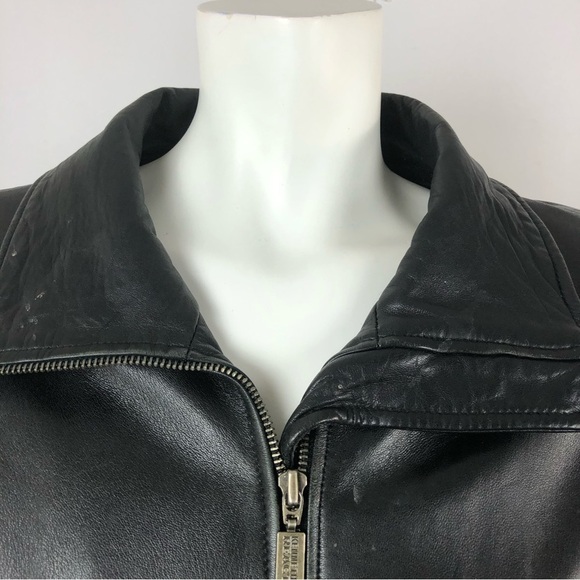 Kenneth Cole Reaction Leather Coat in Black Soft Leather with Belt feminine Sz M - Picture 2 of 12